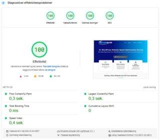 Hastighedsoptimering af WordPress sitet supersonicwp.com på pc